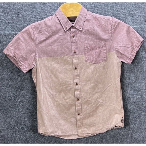 Prana Button Down Shirt Slim Fit Short Sleeve Casual Two Tone Mens‎ Medium - Picture 1 of 6